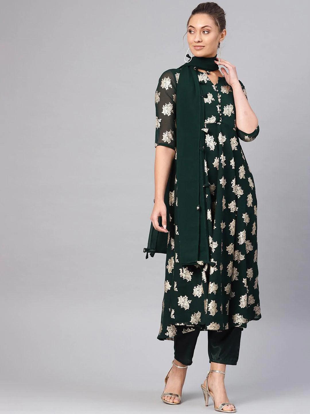 Green Printed Georgette Suit Set