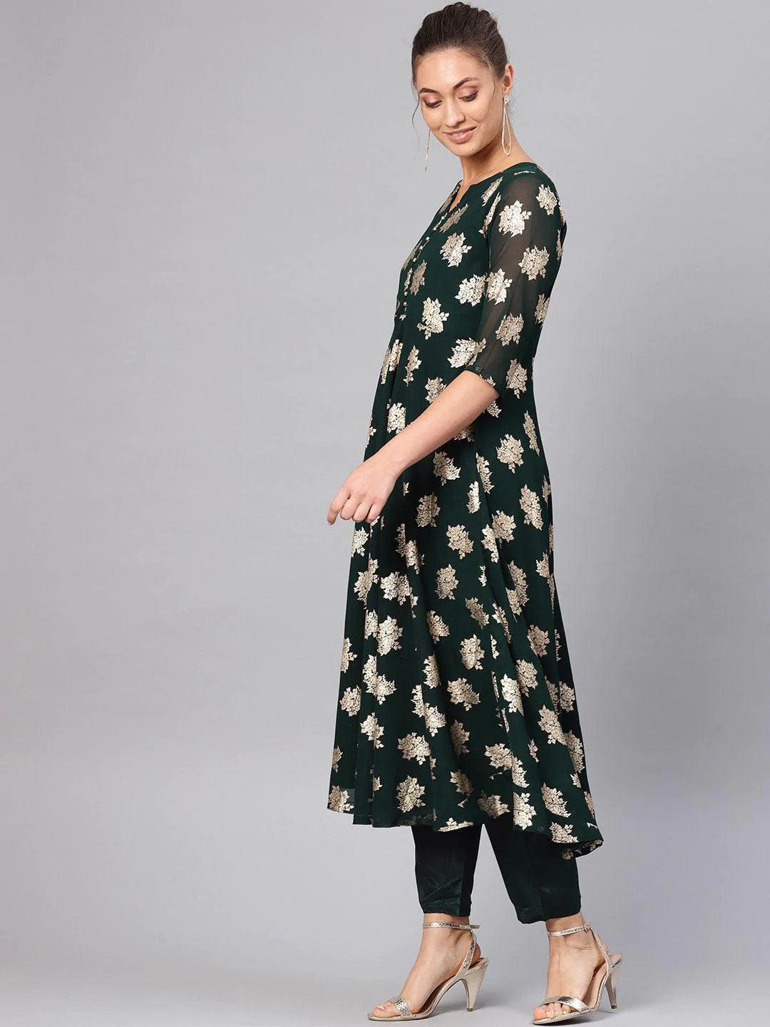 Green Printed Georgette Suit Set