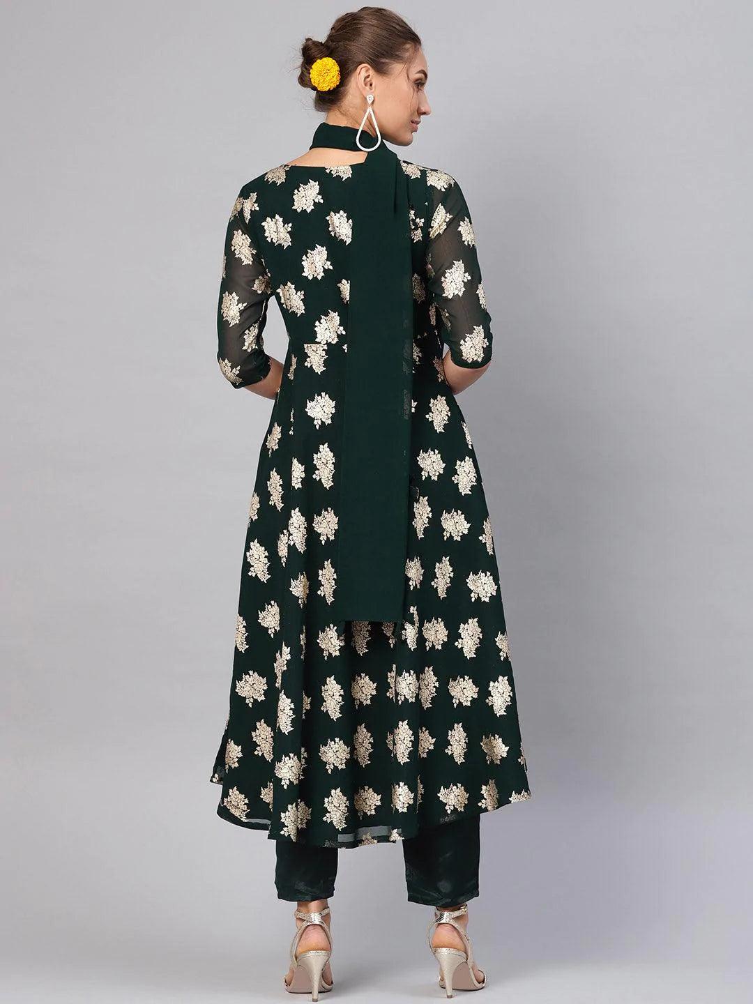 Green Printed Georgette Suit Set