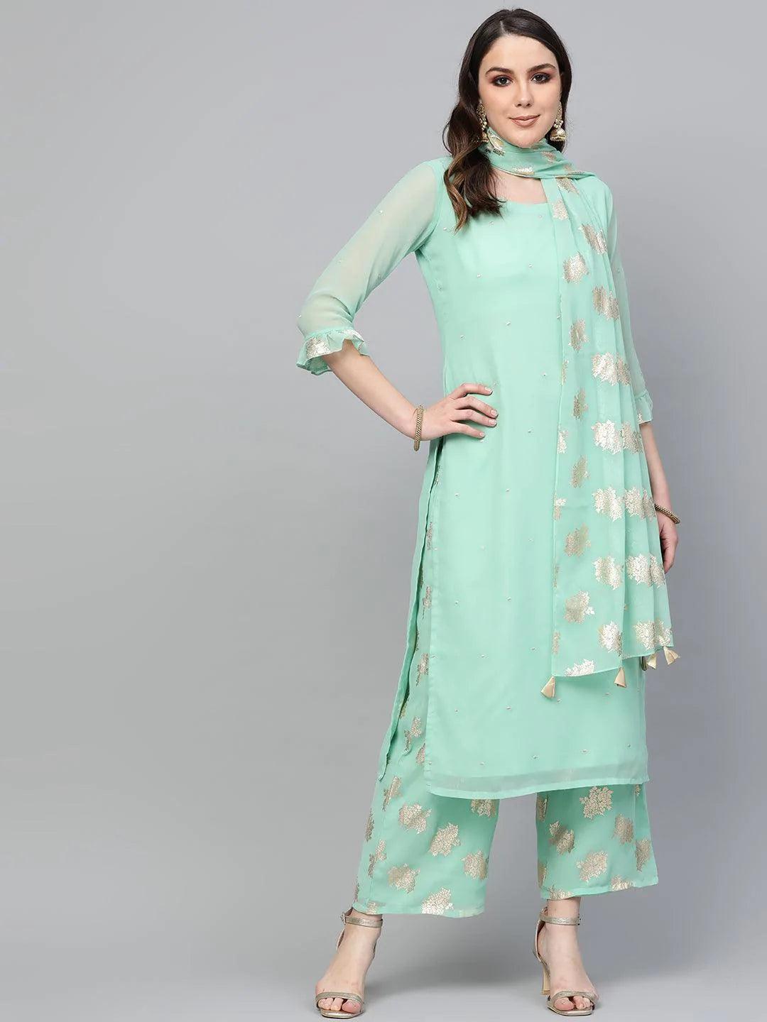 Sea Green Embroidered Georgette Suit Set