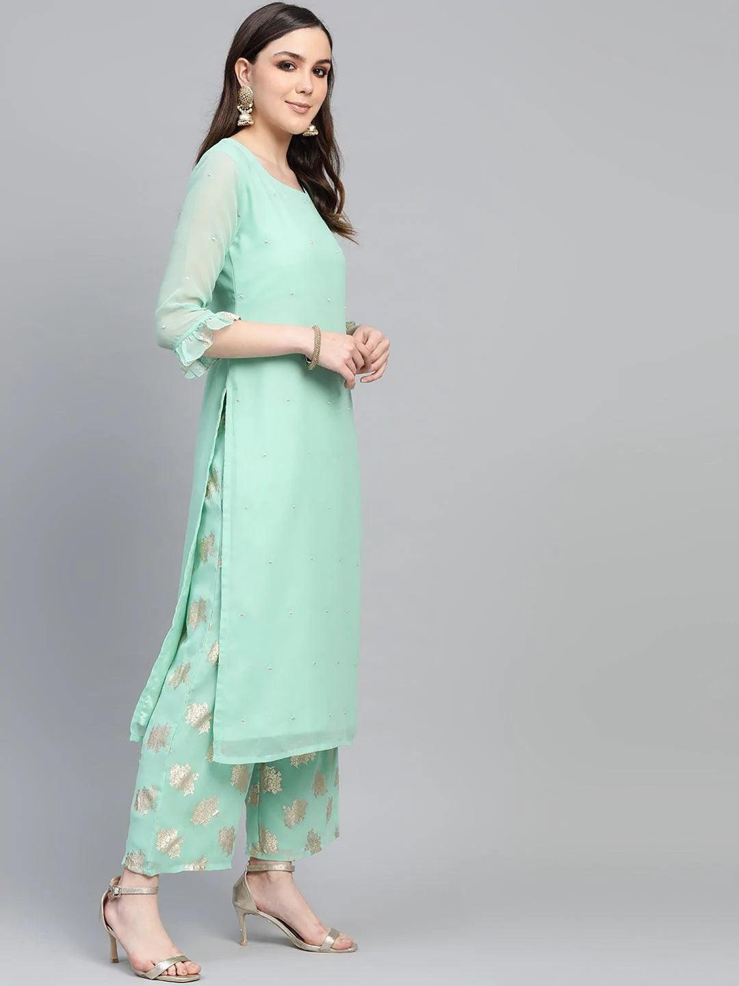 Sea Green Embroidered Georgette Suit Set