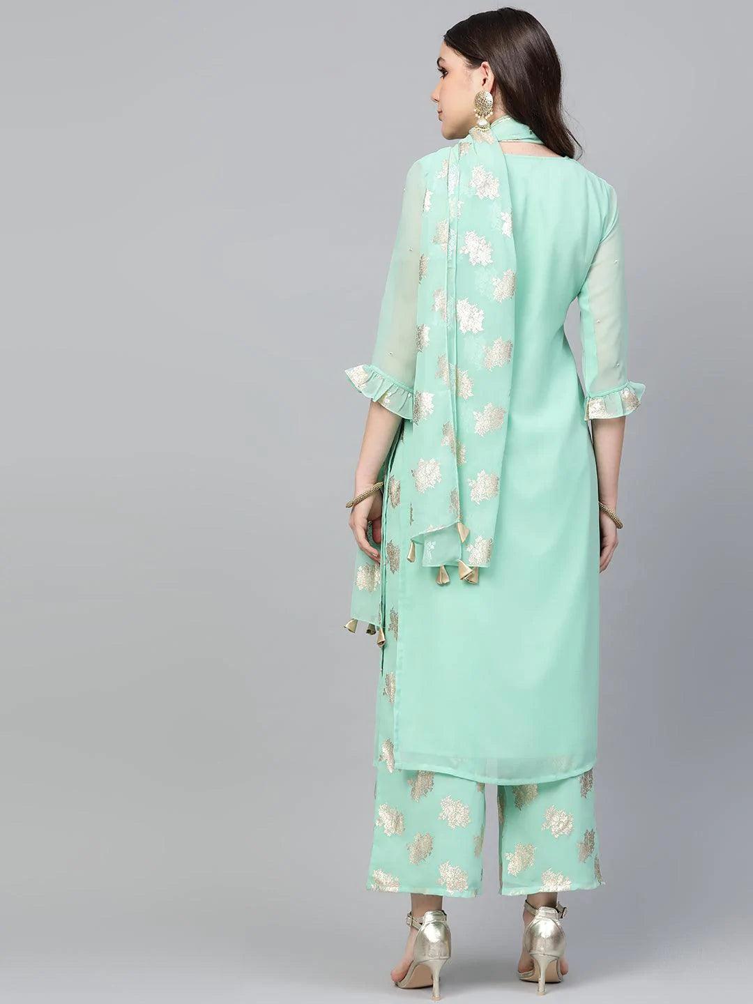 Sea Green Embroidered Georgette Suit Set