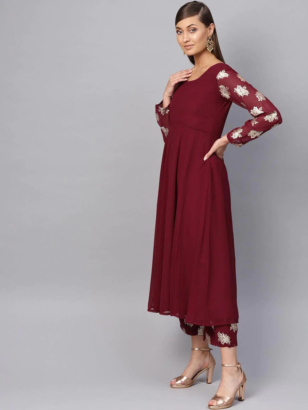 Maroon Solid Georgette Suit Set