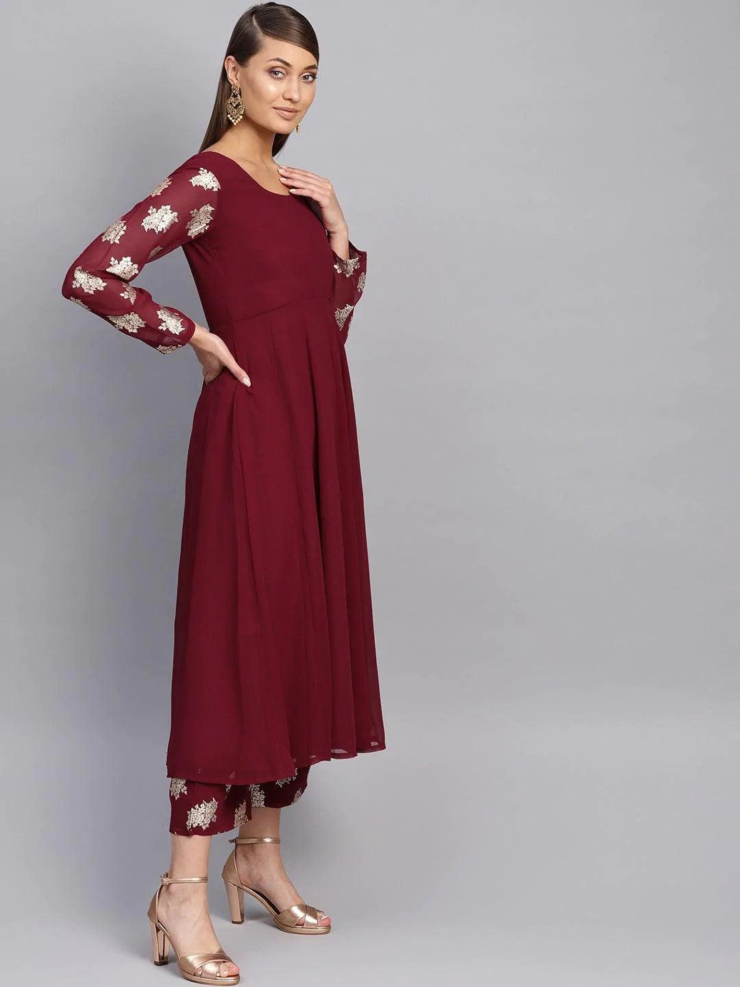 Maroon Solid Georgette Suit Set