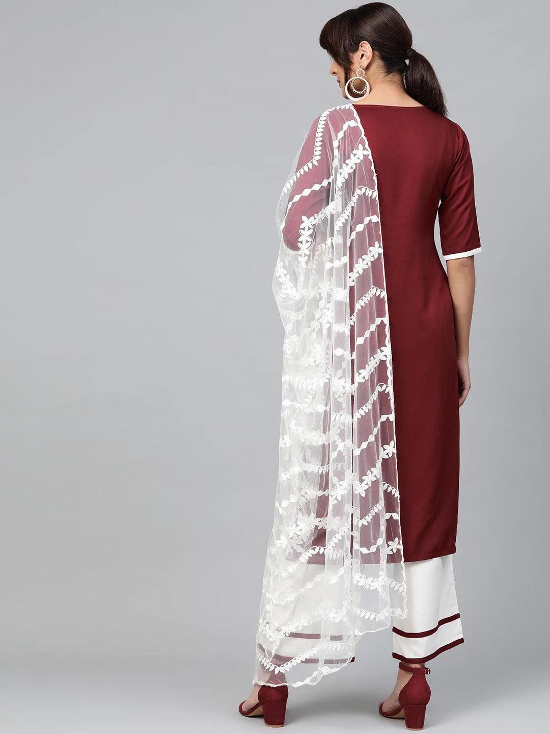 Maroon Embroidered Rayon Suit Set