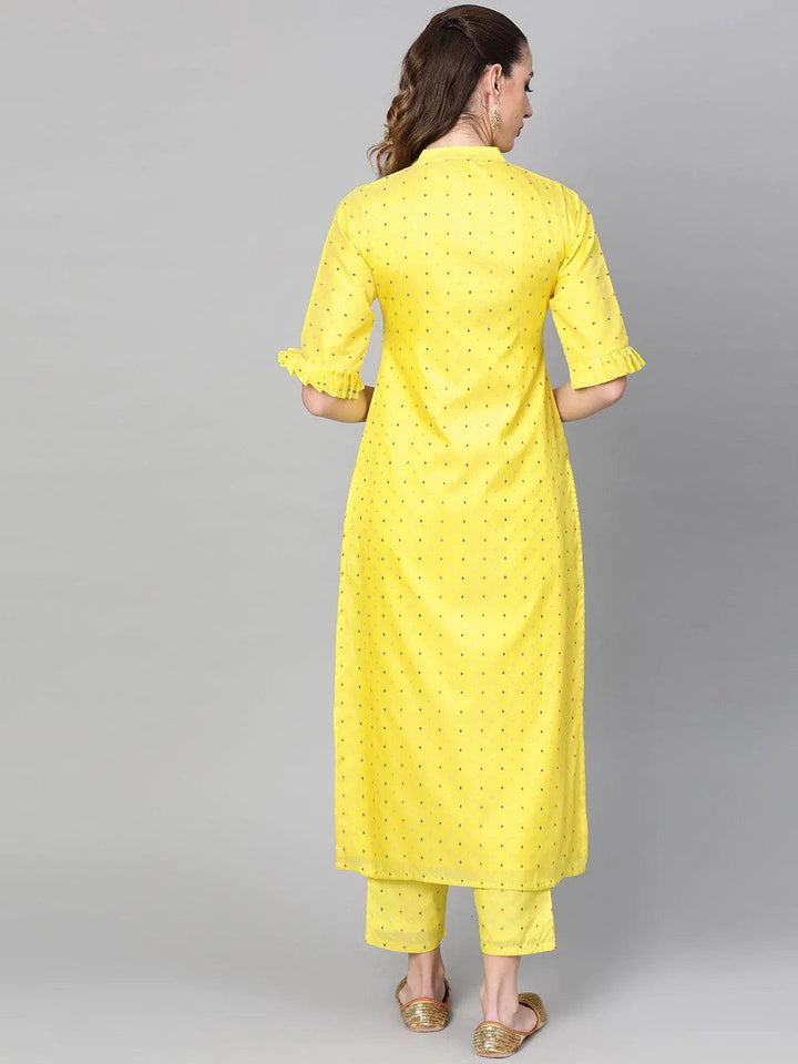 Lime Green Self Design Chanderi Kurta Set - ShopLibas