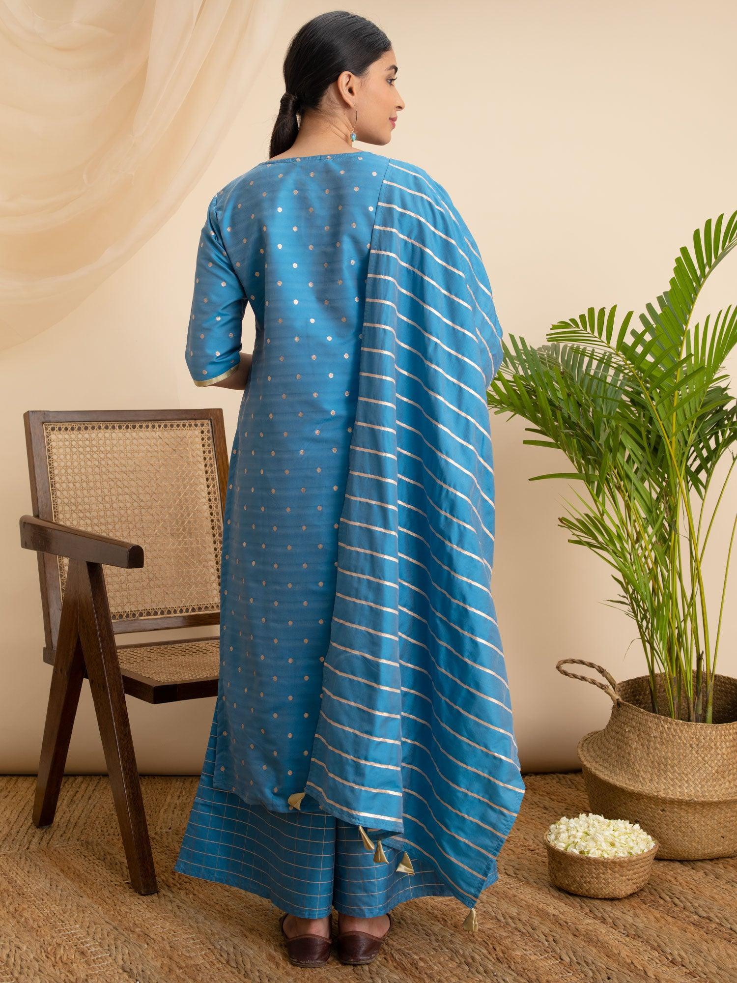 Blue Zari Work Chanderi Suit Set