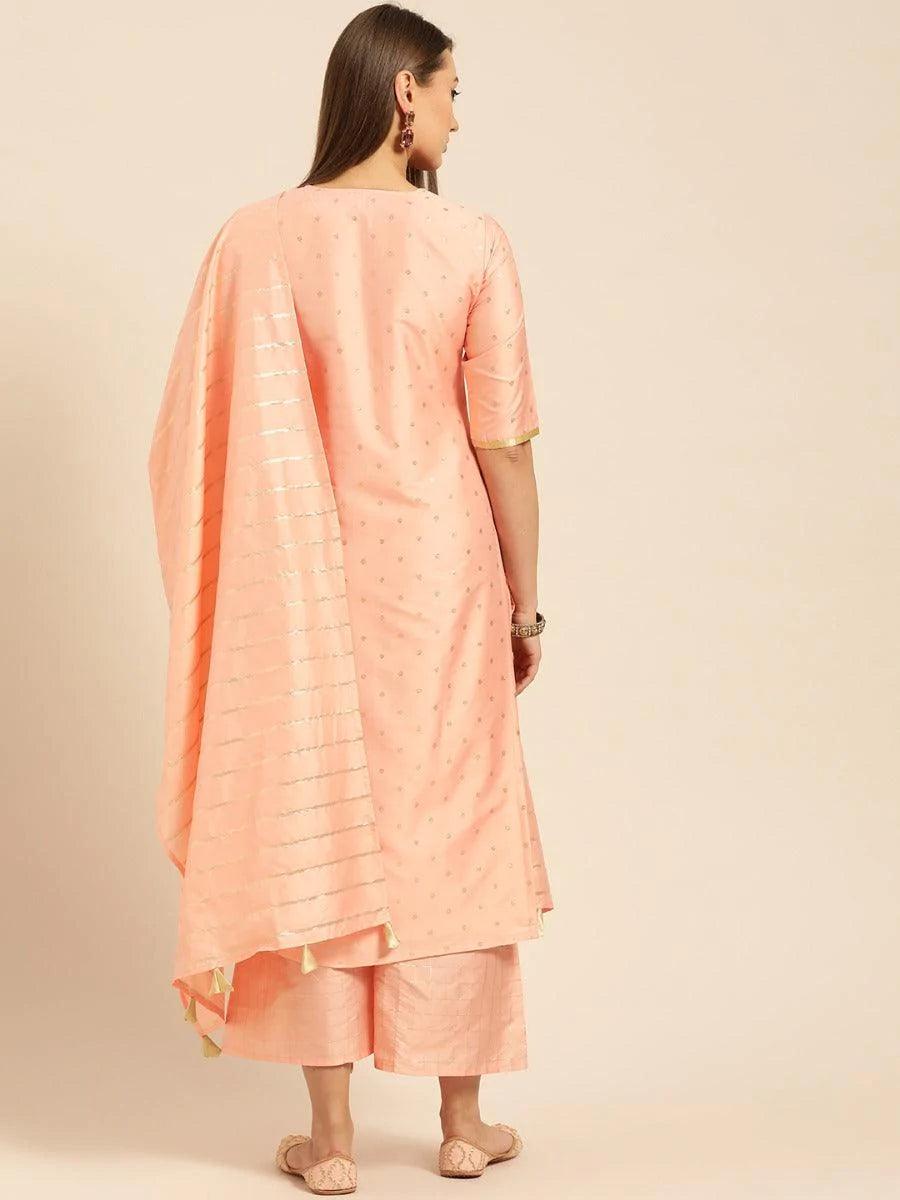 Peach Woven Design Chanderi Suit Set