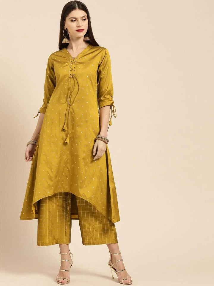 Mustard Self Design Silk Kurta Set - ShopLibas