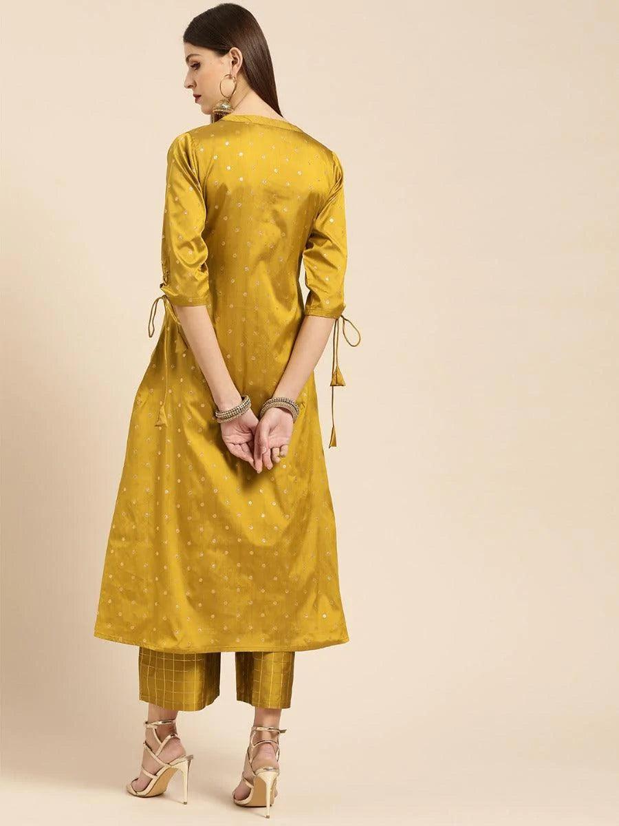 Mustard Self Design Silk Kurta Set - ShopLibas