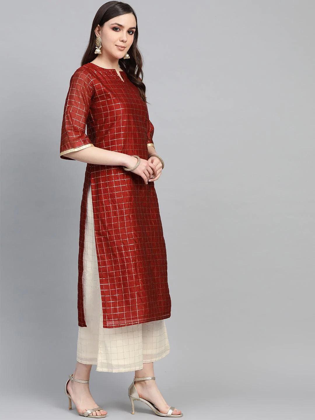 Maroon Self Design Polyester Suit Set - ShopLibas