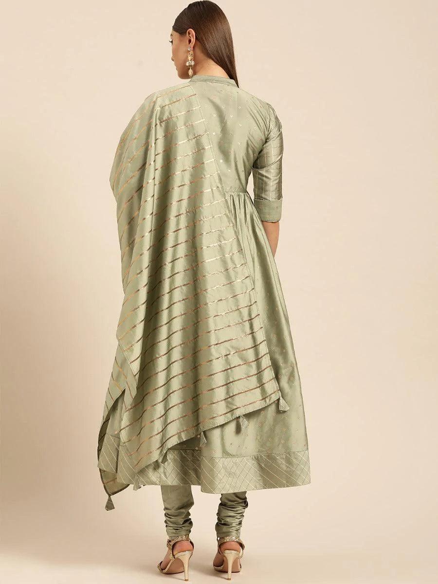 Grey Self Design Silk Suit Set