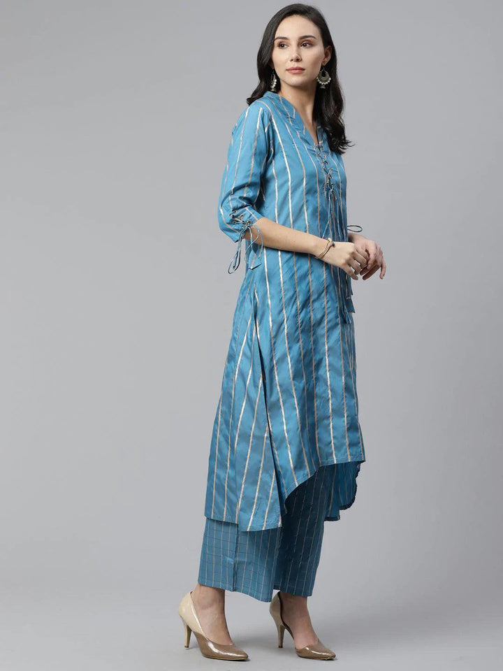 Blue Striped Chanderi Kurta Set - ShopLibas