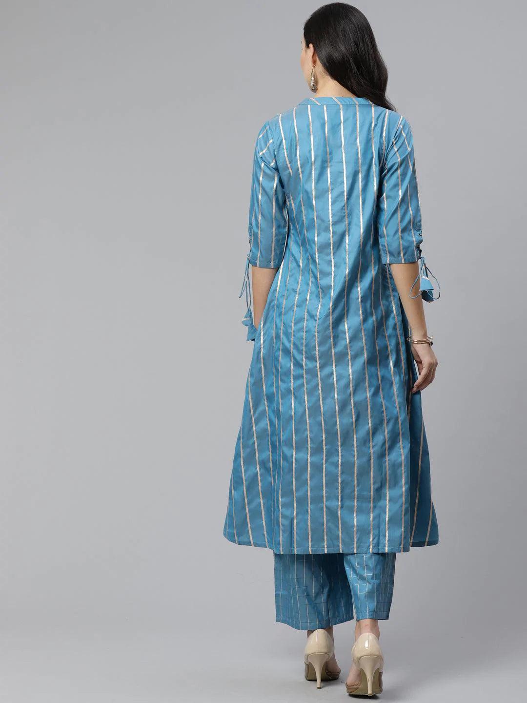 Blue Striped Chanderi Kurta Set