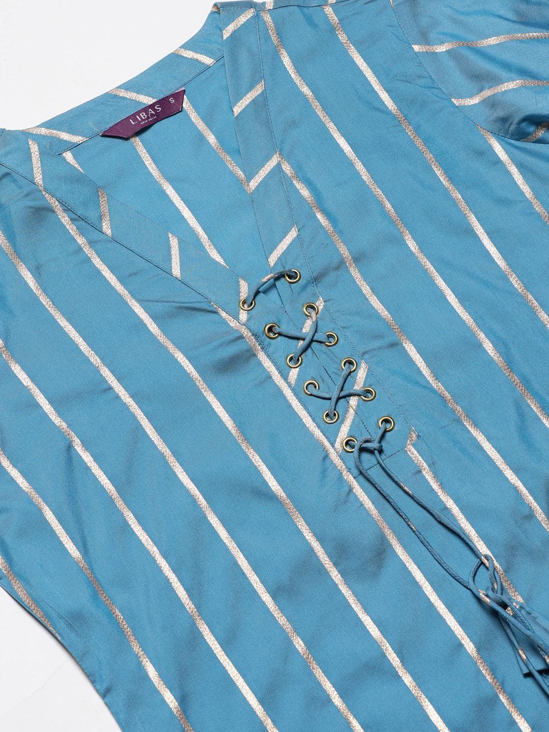 Blue Striped Chanderi Kurta Set