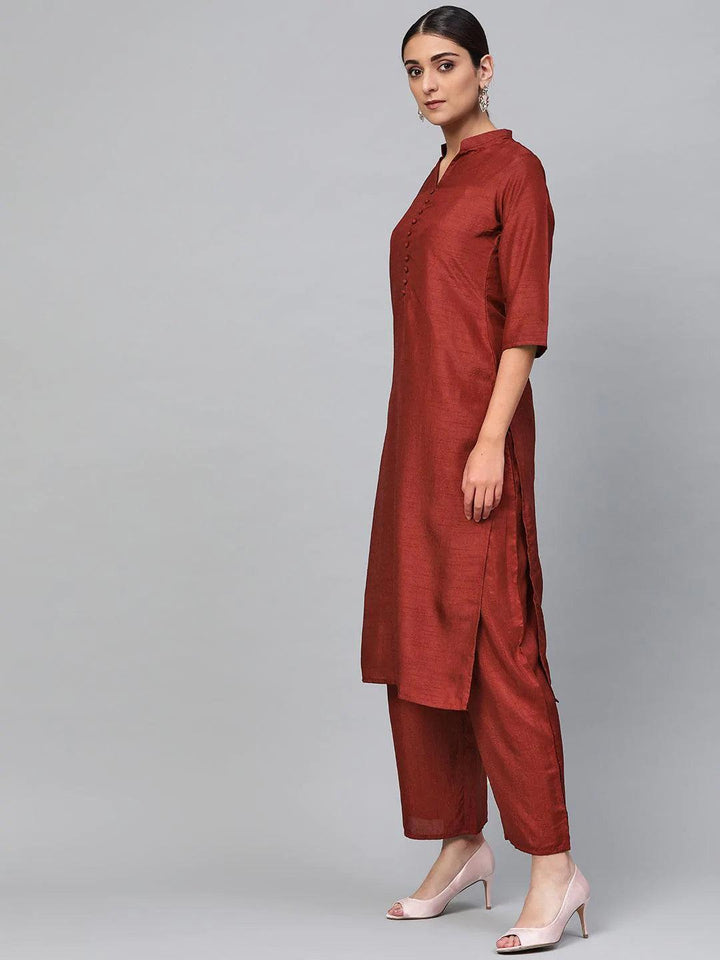 Maroon Solid Silk Suit Set - ShopLibas