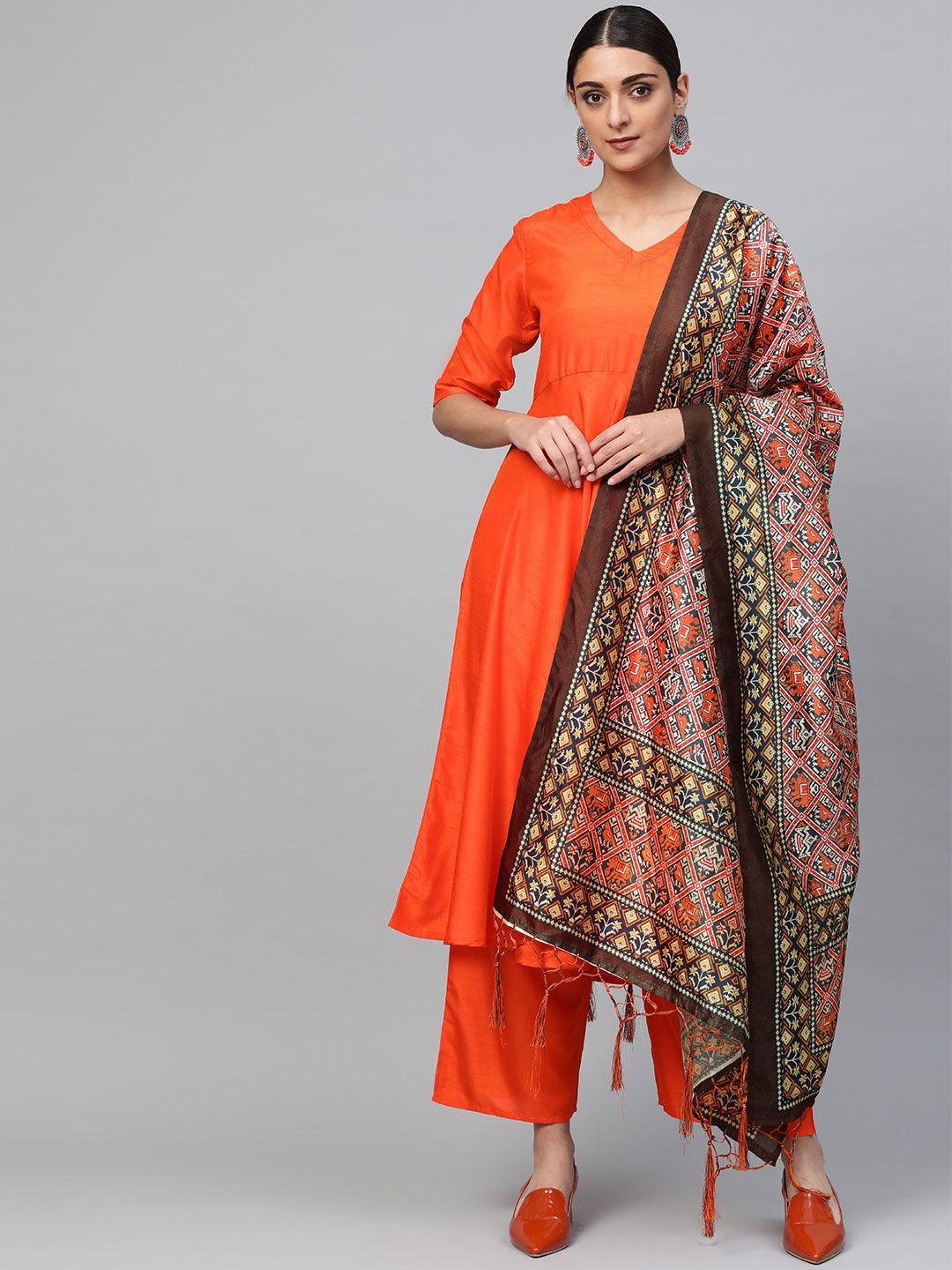 Orange Solid Chanderi Suit Set - ShopLibas