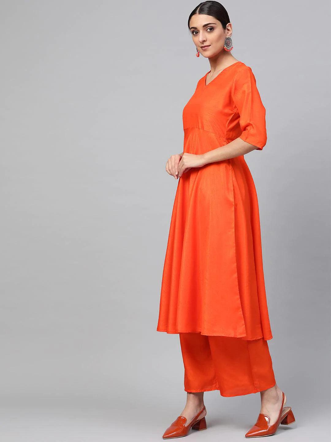 Orange Solid Chanderi Suit Set - ShopLibas