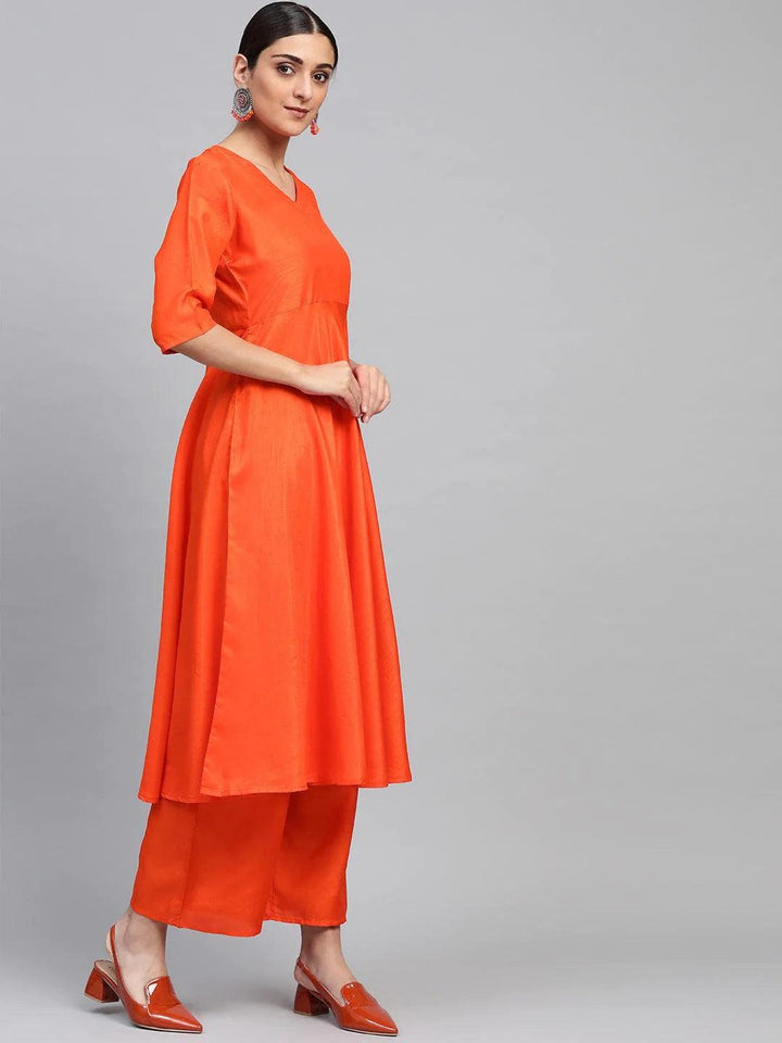 Orange Solid Chanderi Suit Set - ShopLibas