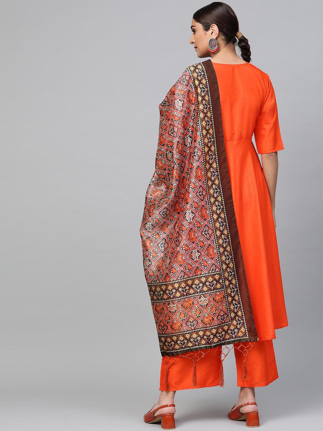 Orange Solid Chanderi Suit Set - ShopLibas