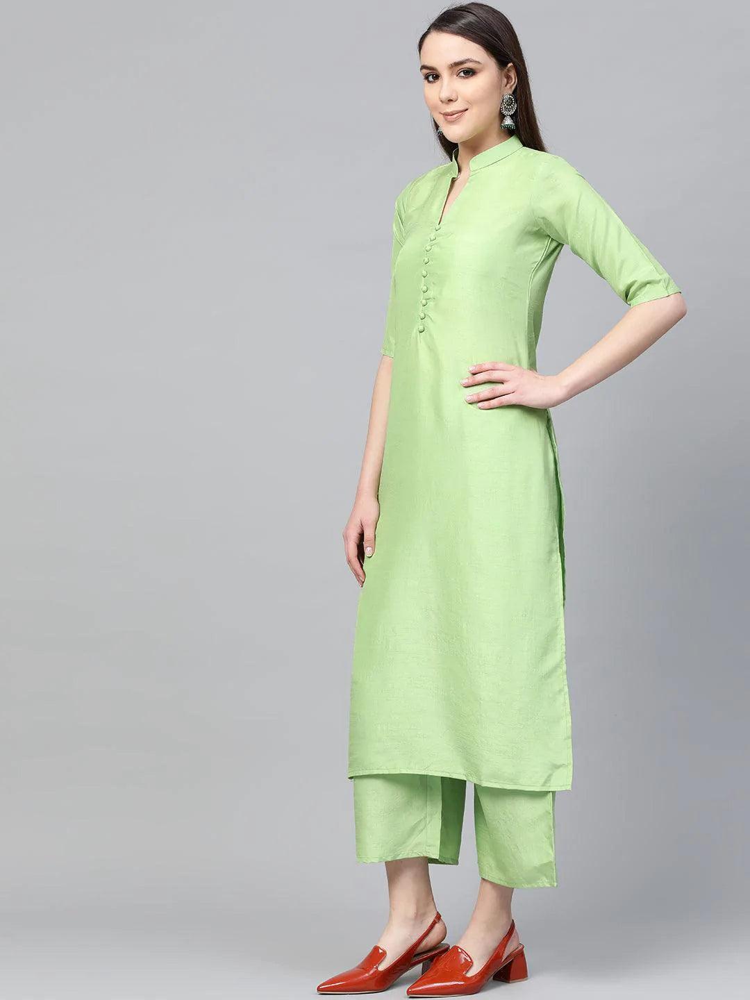 Green Solid Muslin Suit Set