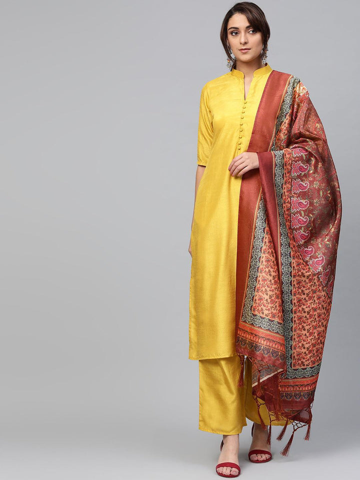 Yellow Solid Muslin Suit Set - ShopLibas