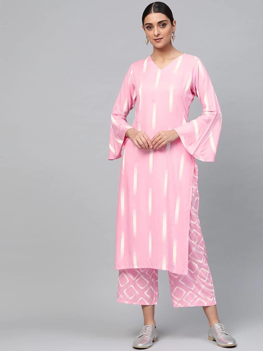 Pink Printed Rayon Kurta Set