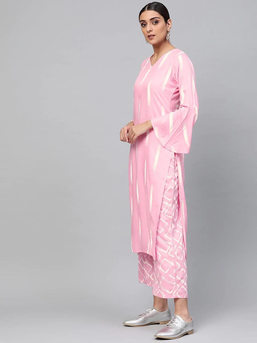 Pink Printed Rayon Kurta Set