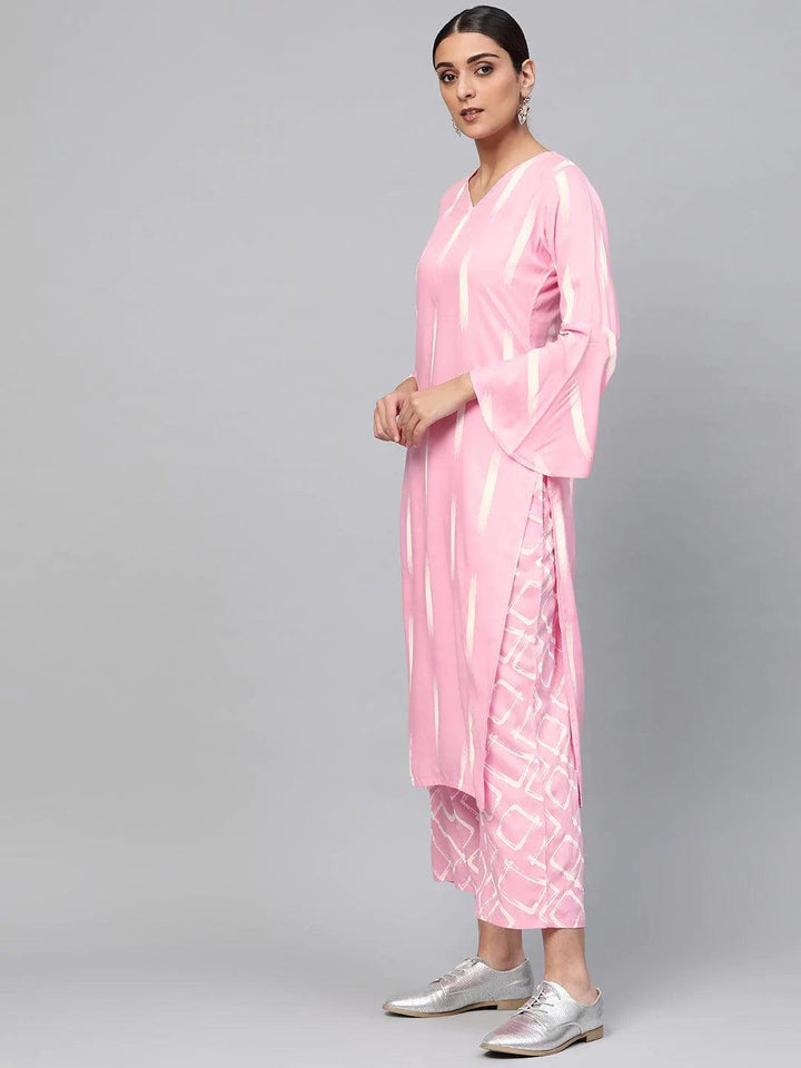 Pink Printed Rayon Kurta Set - ShopLibas