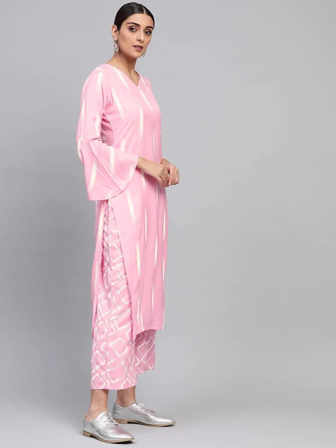 Pink Printed Rayon Kurta Set