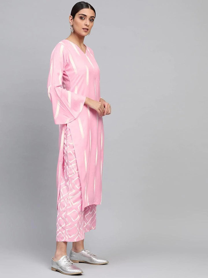 Pink Printed Rayon Kurta Set - ShopLibas