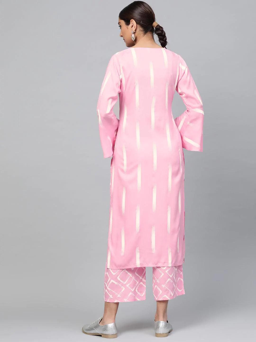 Pink Printed Rayon Kurta Set