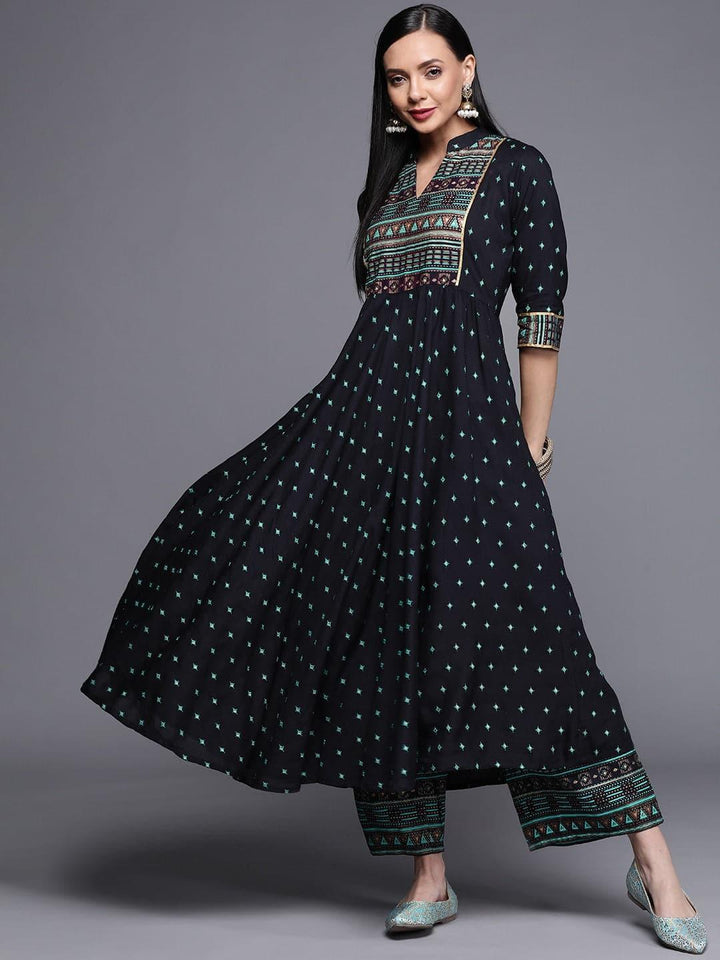 Blue Printed Rayon Kurta - ShopLibas