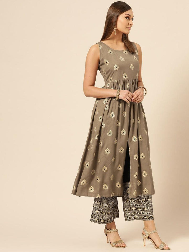 Taupe Printed Rayon Kurta Set - ShopLibas