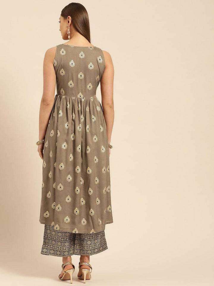 Taupe Printed Rayon Kurta Set - ShopLibas