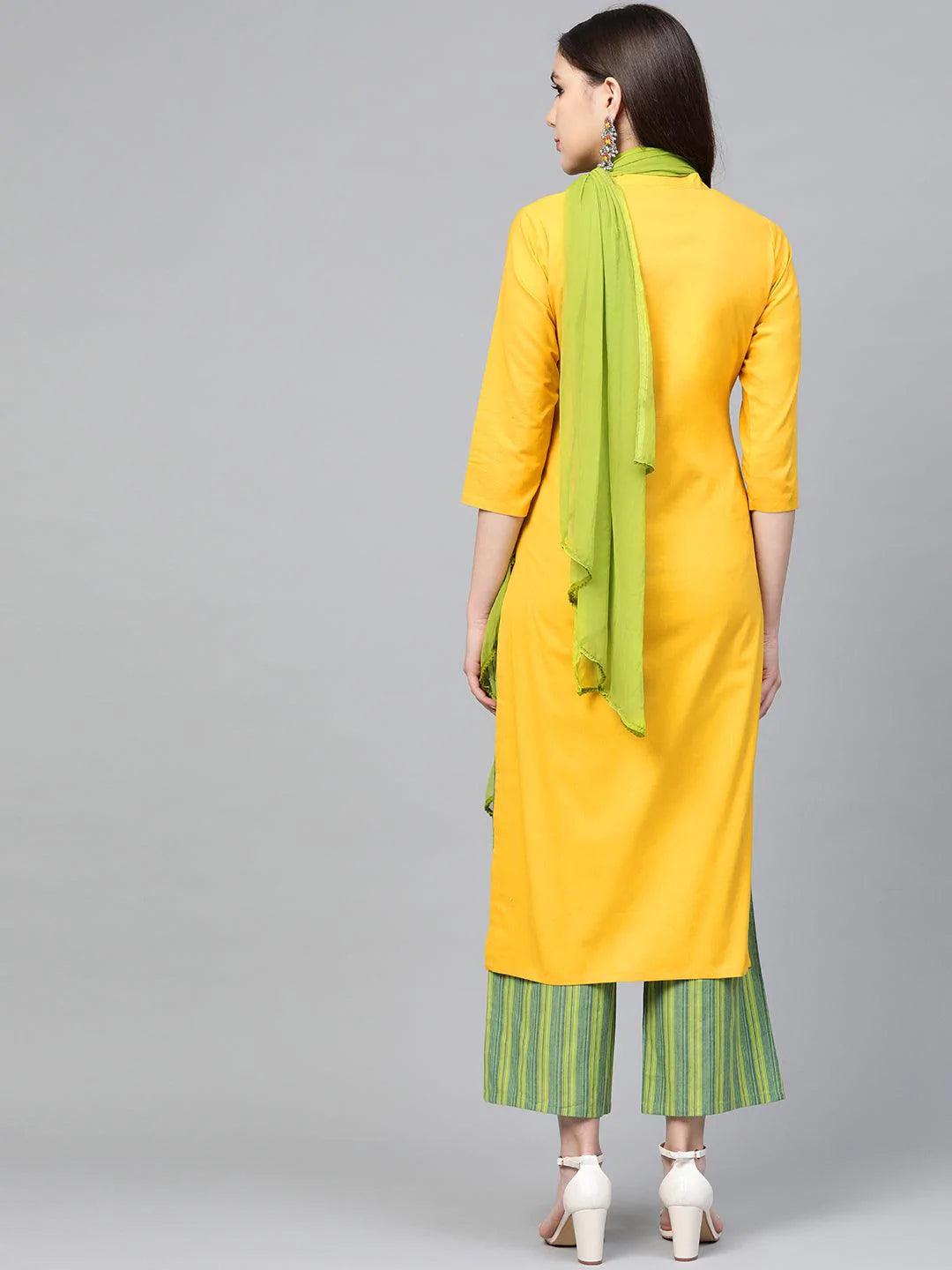 Yellow Embroidered Cotton Suit Set