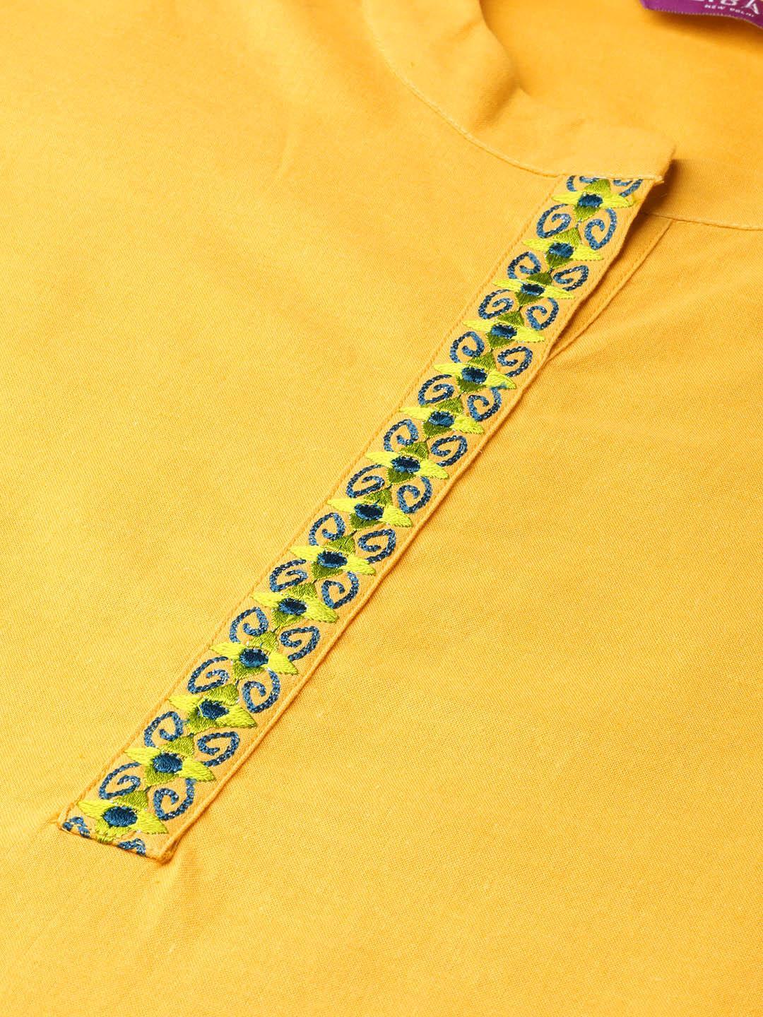 Yellow Embroidered Cotton Suit Set