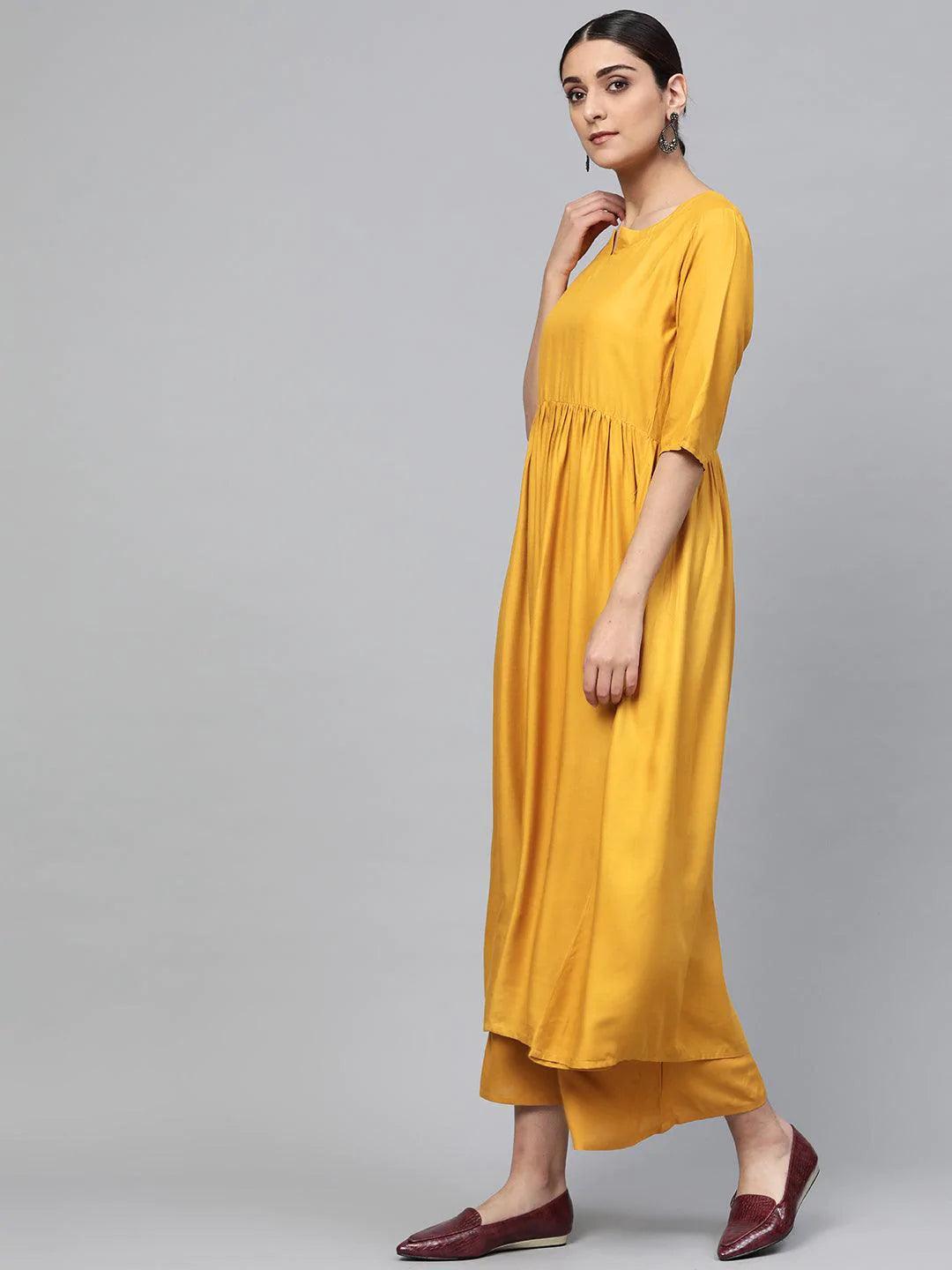 Yellow Solid Rayon Suit Set