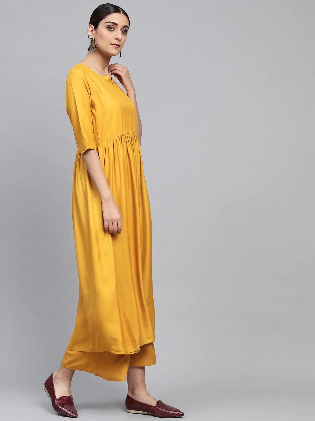 Yellow Solid Rayon Suit Set