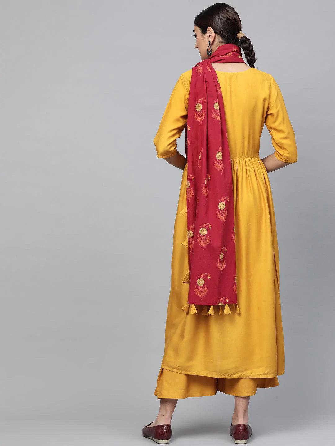 Yellow Solid Rayon Suit Set