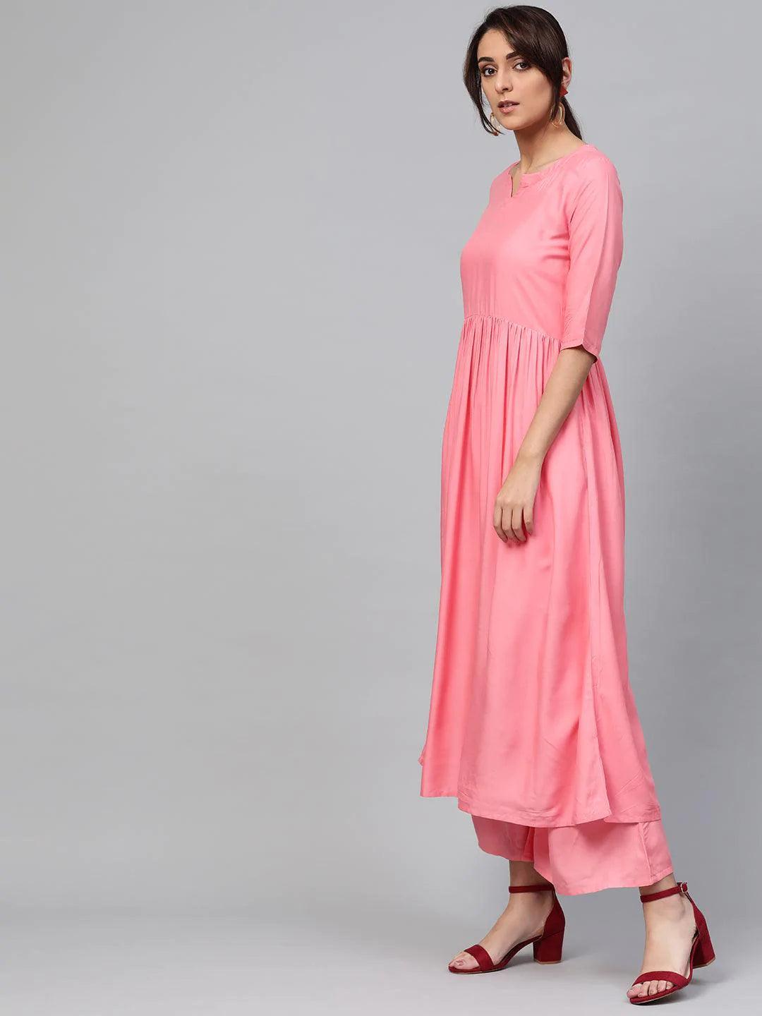 Pink Solid Rayon Suit Set