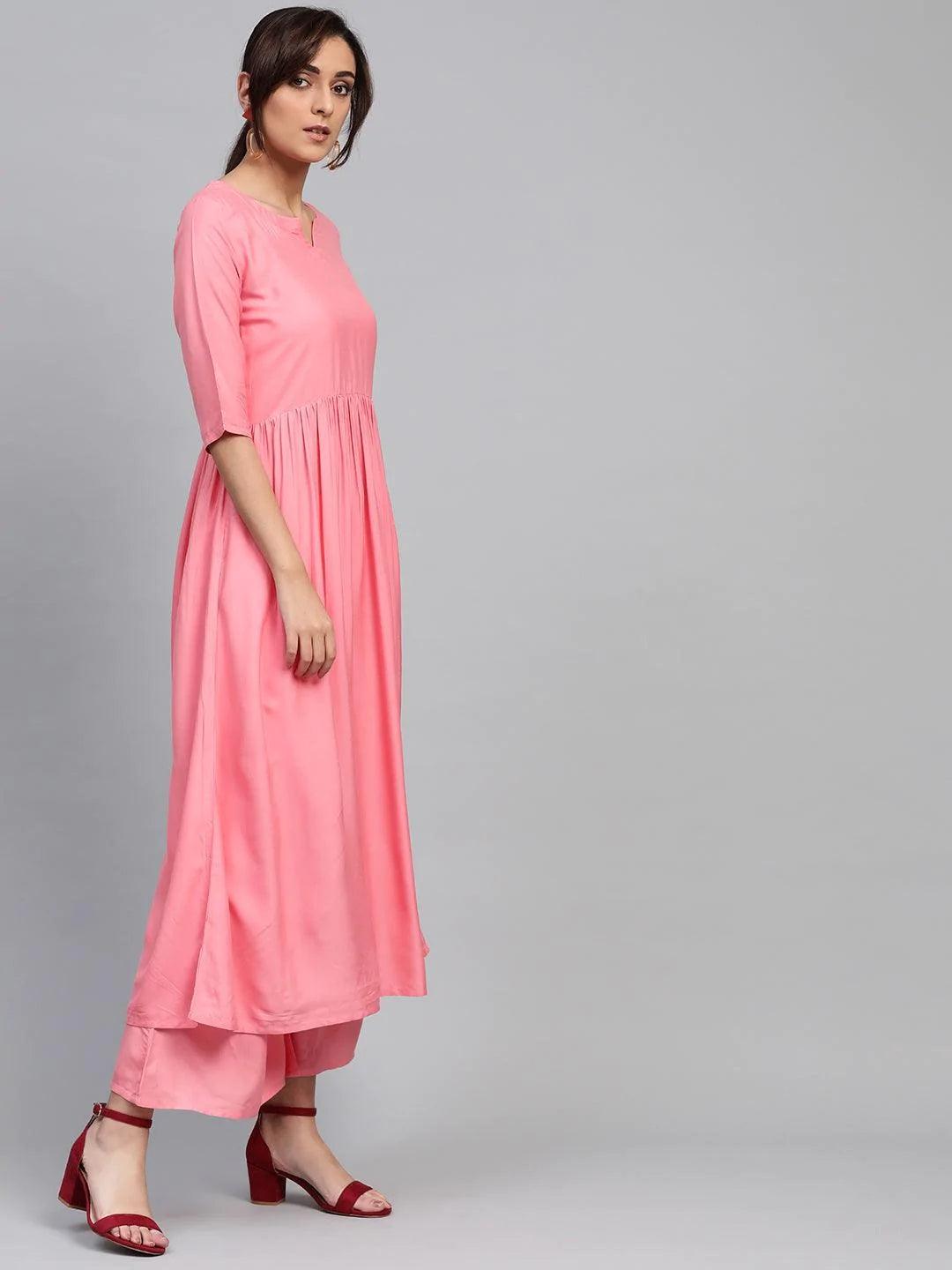 Pink Solid Rayon Suit Set - ShopLibas