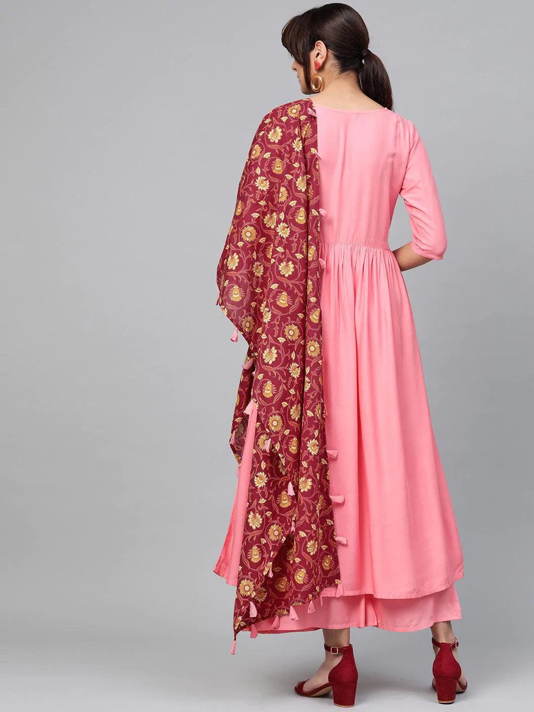 Pink Solid Rayon Suit Set