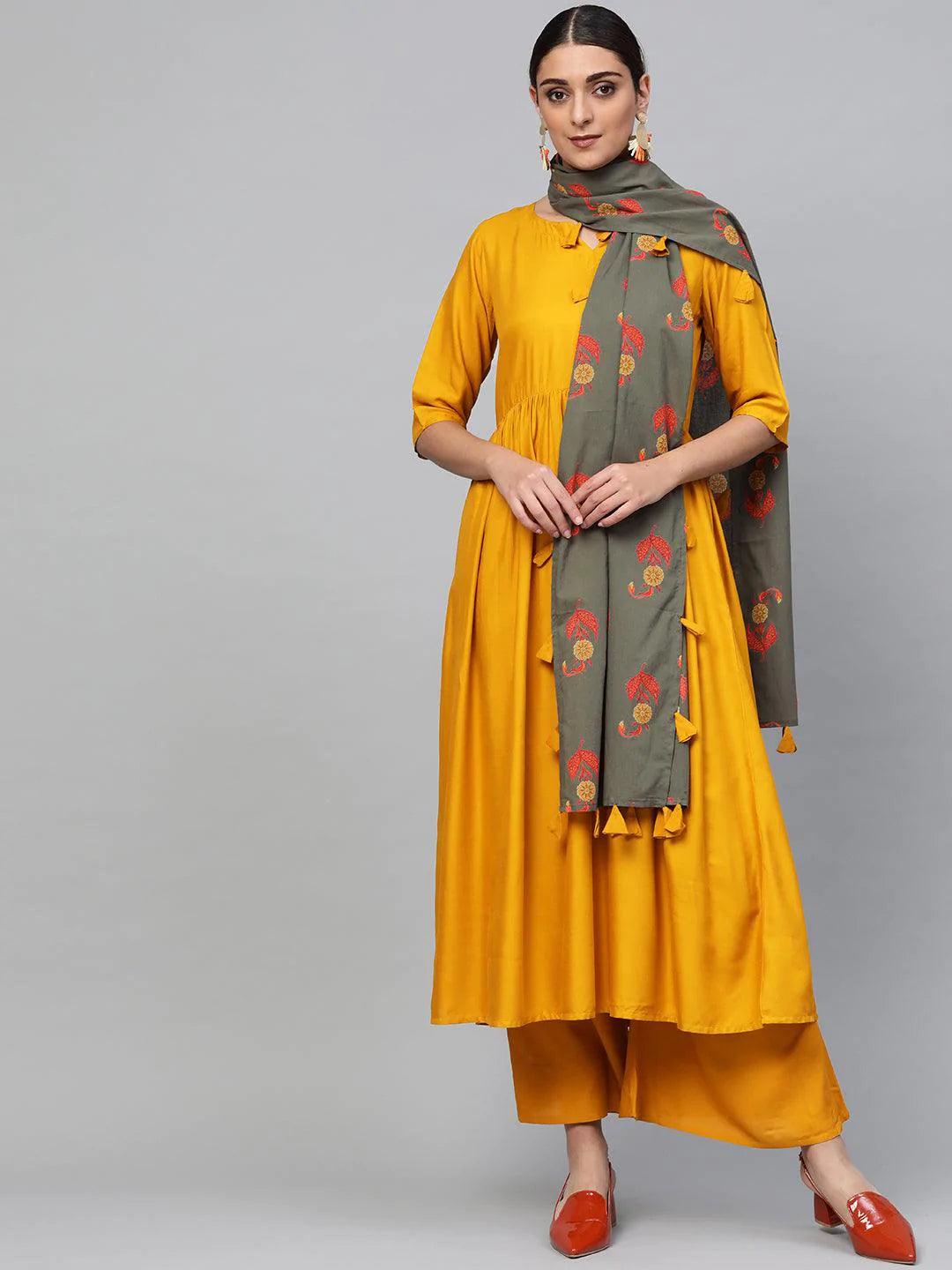 Yellow Solid Rayon Suit Set