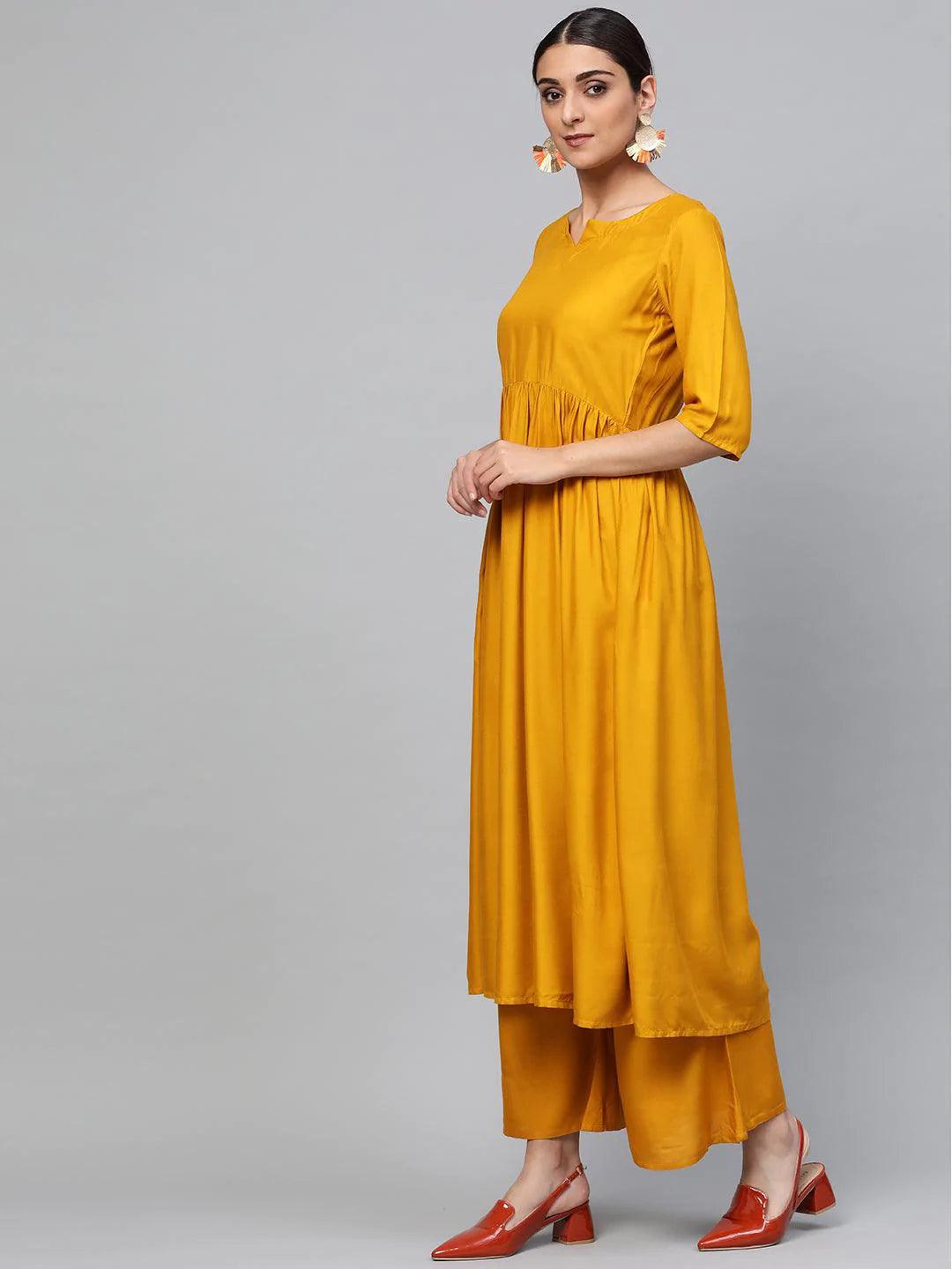 Yellow Solid Rayon Suit Set