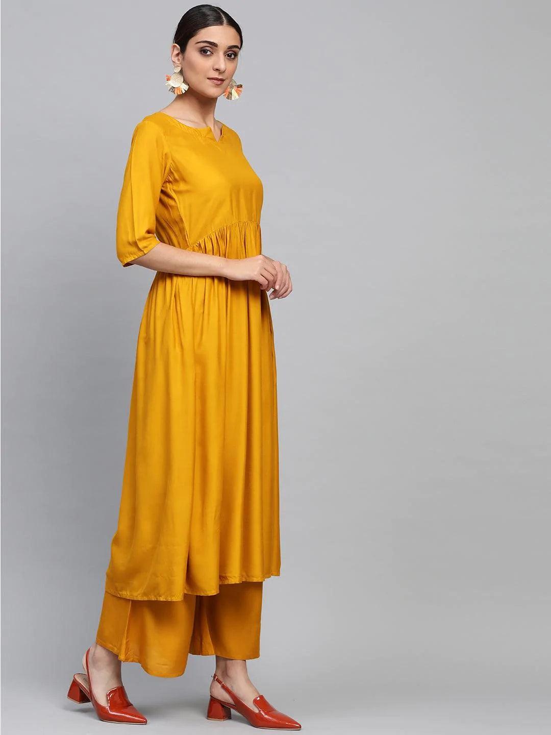 Yellow Solid Rayon Suit Set