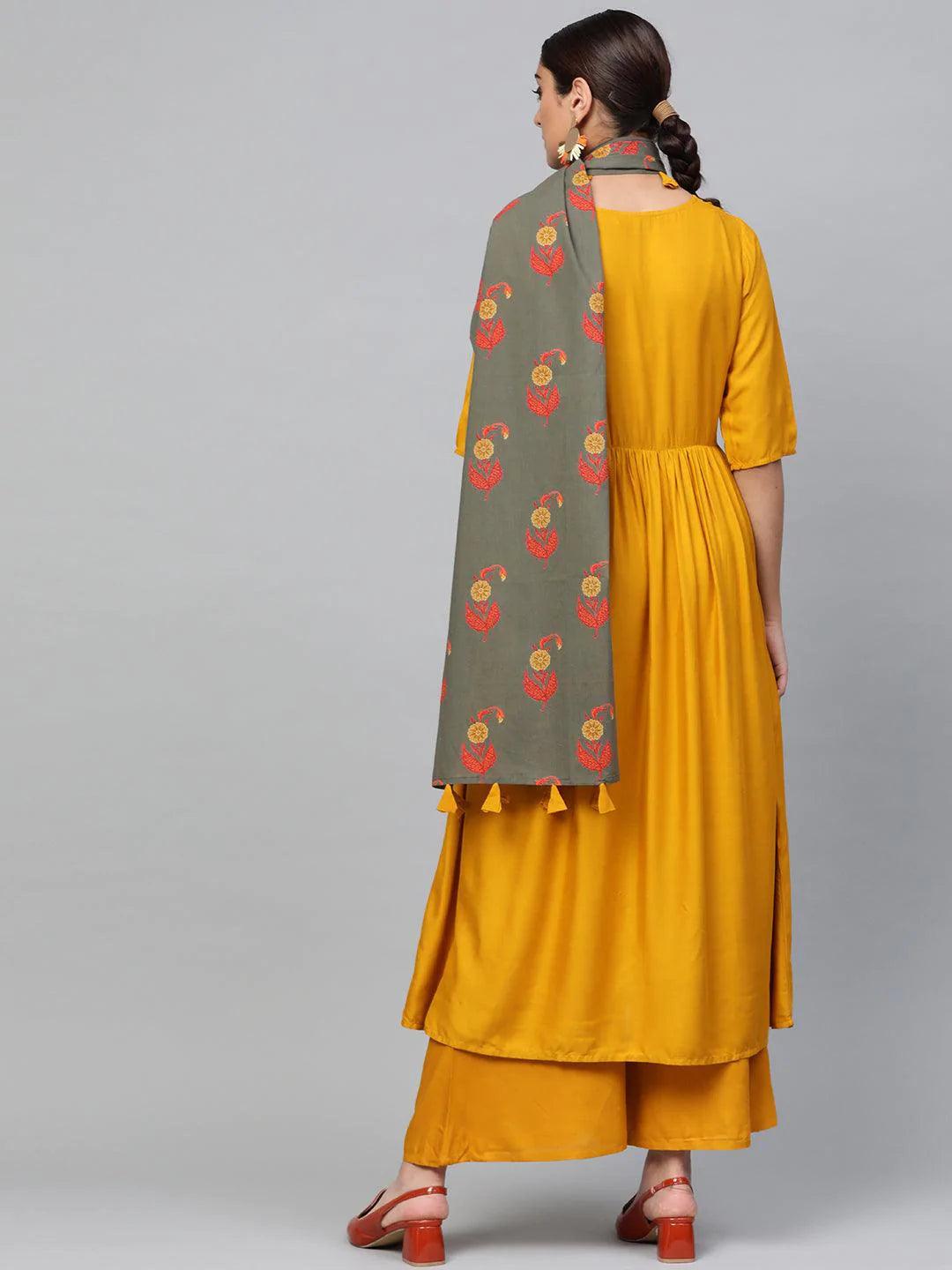 Yellow Solid Rayon Suit Set