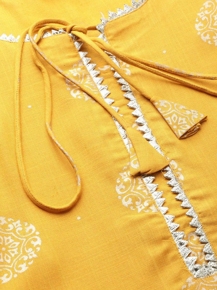 Mustard Printed Rayon Kurta Set - ShopLibas