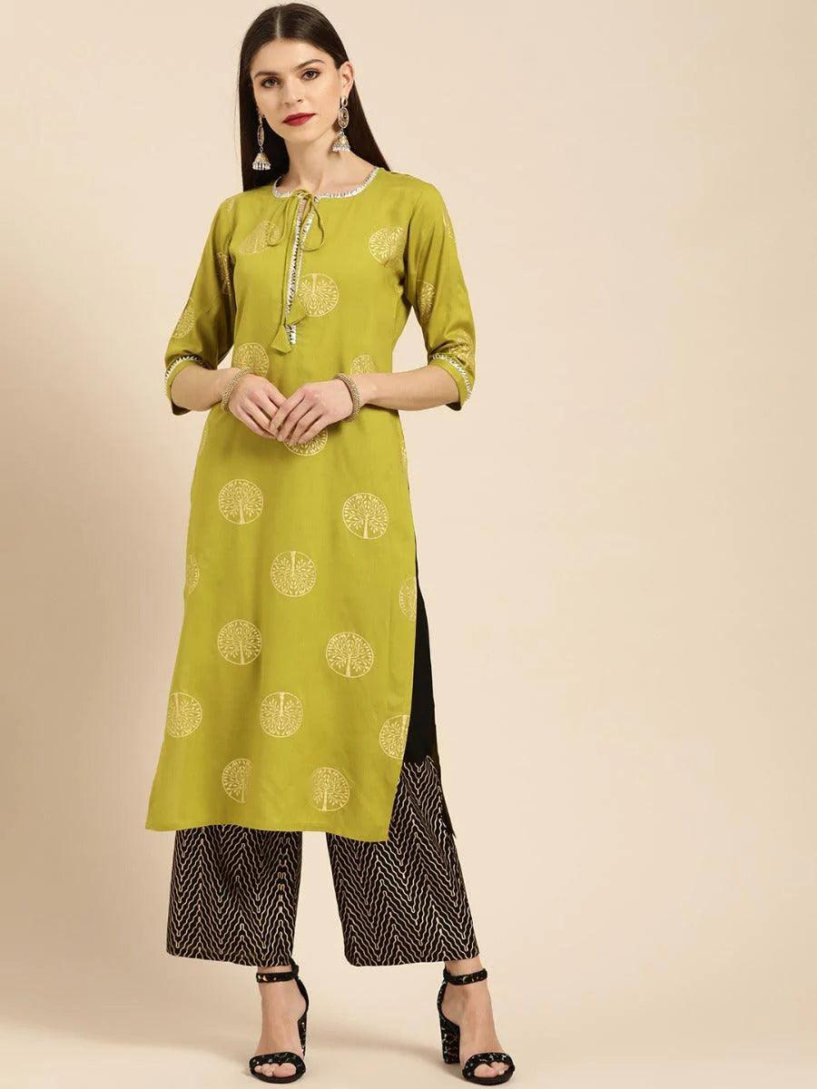 Green Printed Rayon Kurta Set - ShopLibas