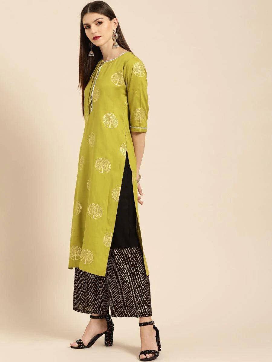 Green Printed Rayon Kurta Set - ShopLibas